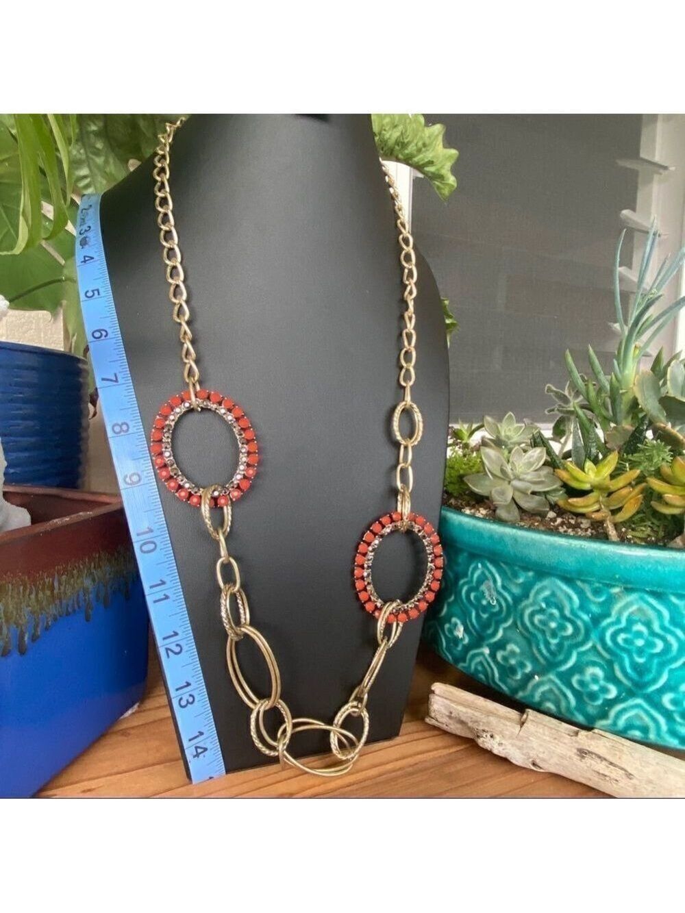 Chicoโs Red Gold Statement Necklaceโ$18ea or bundle 3/$30